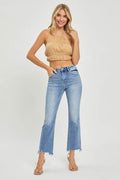RISEN Full Size Frayed Hem Cropped Straight Jeans - Hovatok