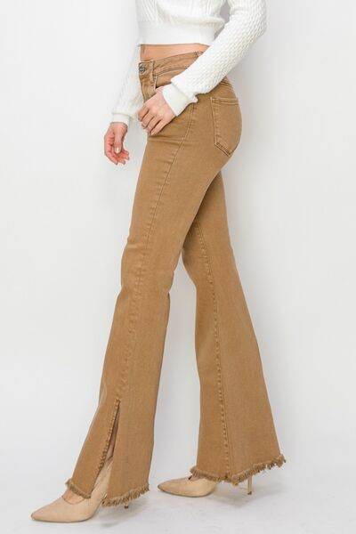 RISEN Bailey Full Size High Waist Side Slit Flare Jeans - Hovatok