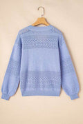 Openwork V-Neck Long Sleeve Sweater - Hovatok