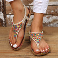 Beaded PU Leather Open Toe Sandals - Hovatok