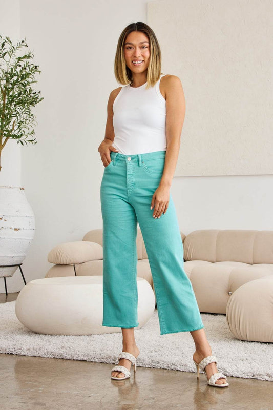 RFM Crop Chloe Full Size Tummy Control High Waist Raw Hem Jeans - Hovatok