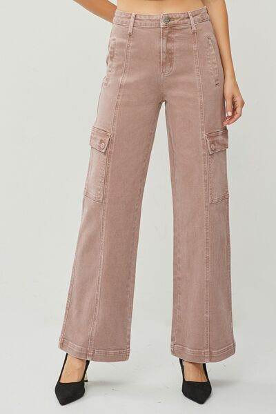 RISEN Full Size High Rise Wide Leg Cargo Jeans - Hovatok