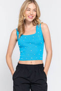 ACTIVE BASIC Pearl Detail Square Neck Cropped Tank - Hovatok