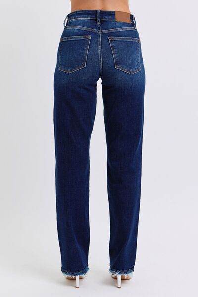 Judy Blue Full Size Raw Hem Straight Leg Jeans - Hovatok