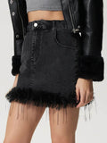Plush Hem Mini Denim Skirt - Hovatok