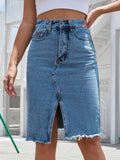 Raw Hem Slit Denim Skirt - Hovatok