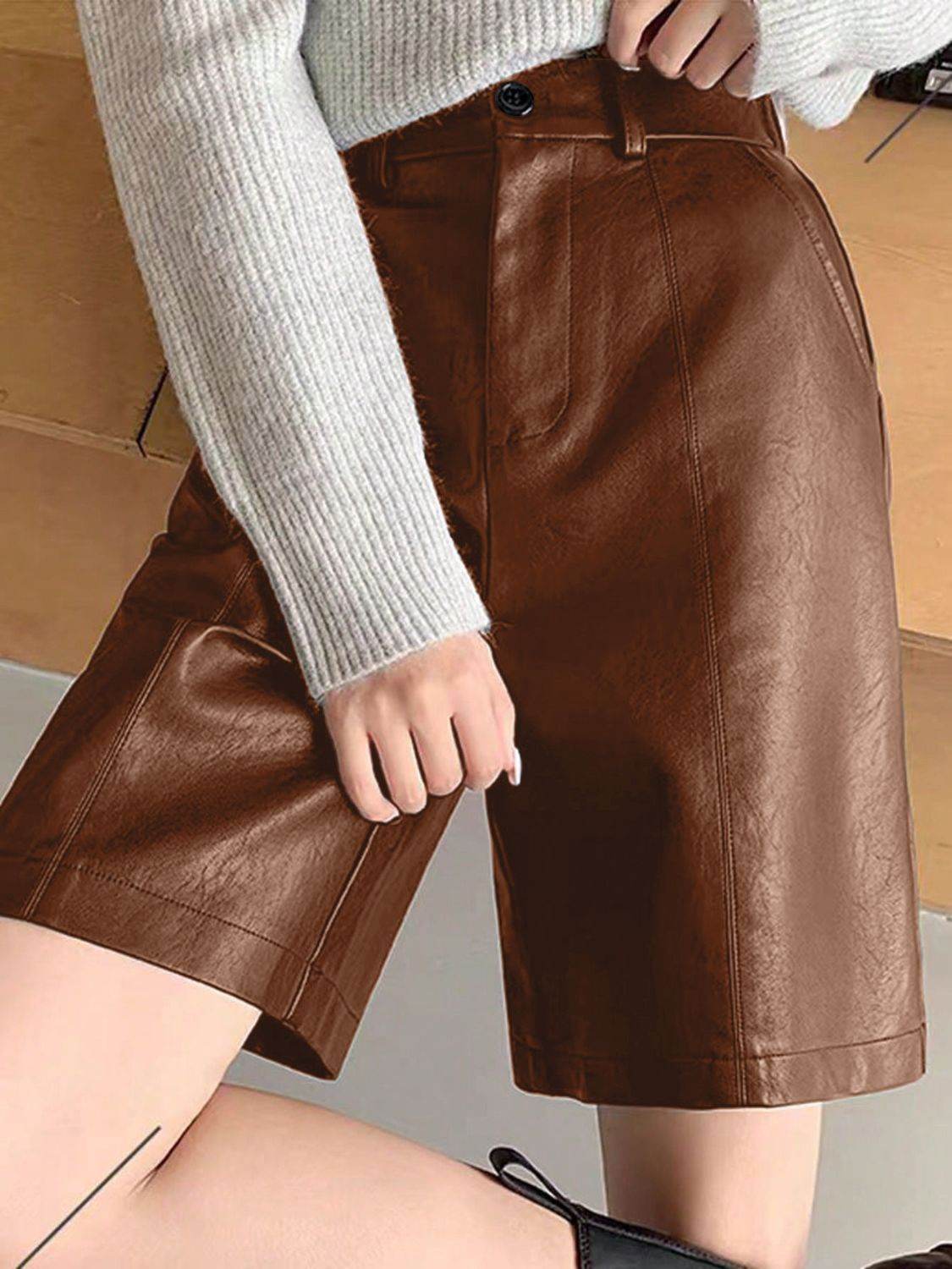 PU Leather High Rise Shorts - Hovatok