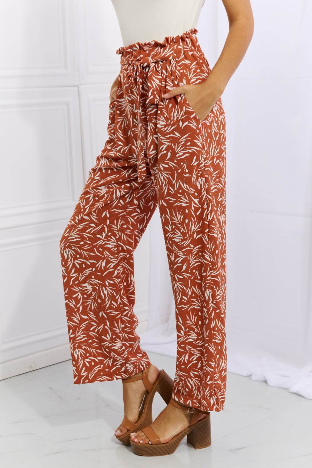 Heimish Right Angle Full Size Geometric Printed Pants in Red Orange - Hovatok