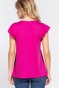 ACTIVE BASIC Ruffle Short Sleeve Lace Detail Knit Top - Hovatok