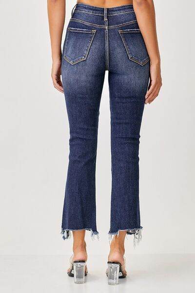 Risen Full Size Frayed Hem Cropped Straight Jeans - Hovatok