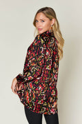 Double Take Full Size Printed Button Up Long Sleeve Shirt - Hovatok