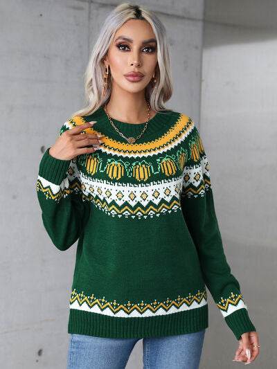 Angel Wings Geometric Round Neck Long Sleeve Sweater - Hovatok