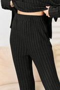 Basic Bae Full Size Ribbed Drawstring Hooded Top and Straight Pants Set - Hovatok