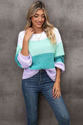 Angel Wings Color Block Round Neck Dropped Shoulder Sweater - Hovatok