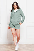 Zip Up Drawstring Hoodie and Shorts Set - Hovatok