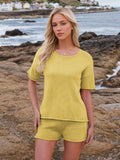 Round Neck Short Sleeve Top and Shorts Sweater Set - Hovatok