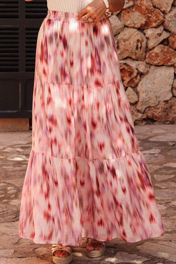 Tiered Printed Elastic Waist Skirt - Hovatok