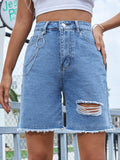 Distressed Raw Hem Denim Shorts - Hovatok