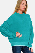 Zenana Exposed Seam Mock Neck Long Sleeve Sweater - Hovatok