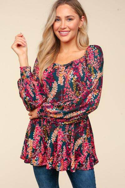 Haptics Full Size Peplum Floral Square Neck Blouse - Hovatok