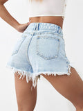 Distressed Raw Hem Denim Shorts - Hovatok