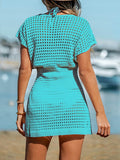 Openwork V-Neck Short Sleeve Cover Up - Hovatok