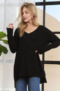 ADORA High-Low Side Slit V-Neck Sweater - Hovatok