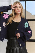 ADORA Flower Button Down Lantern Sleeve Cardigan - Hovatok