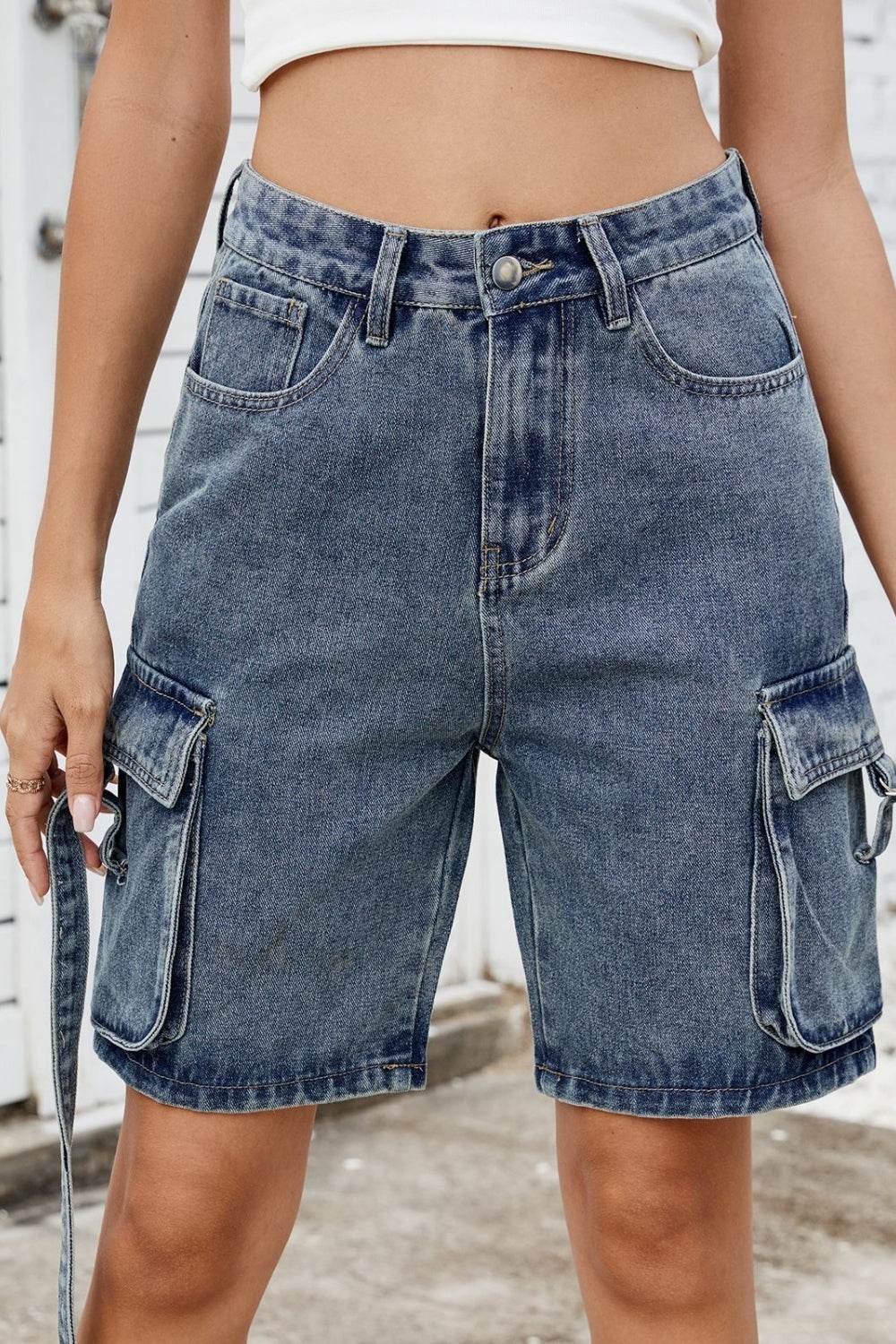 Washed Cargo Denim Shorts - Hovatok