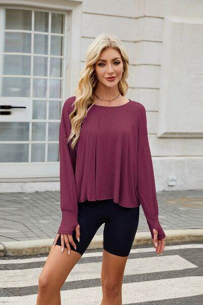Backless Round Neck Long Sleeve T-Shirt - Hovatok