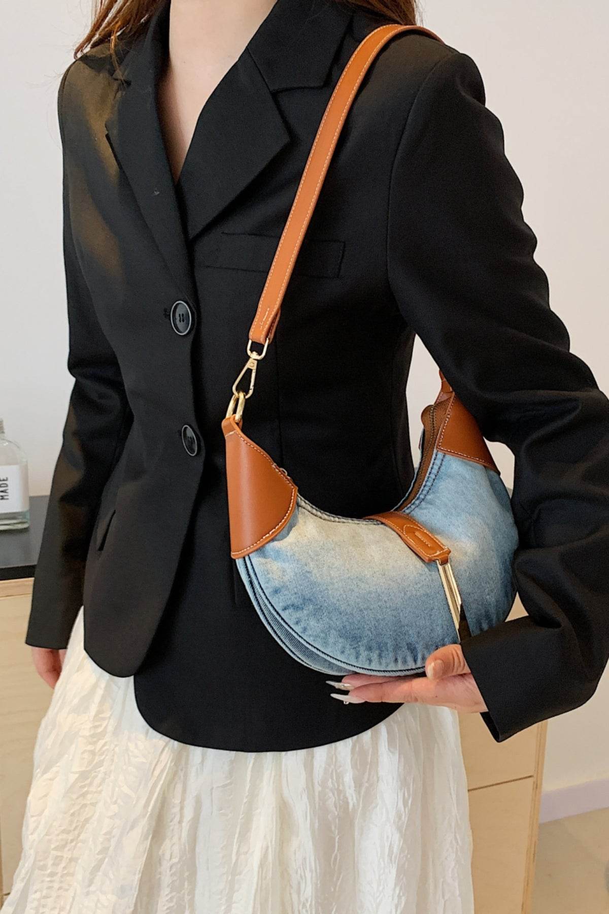 Contrast Denim Shoulder Bag - Hovatok