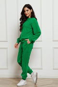 Corduroy Round Neck Sweatshirt and Sweatpants Set - Hovatok