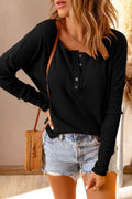 Double Take Full Size Half Button Drop Shoulder T-Shirt - Hovatok