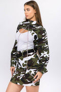 American Bazi Camouflage Cropped Jacket with Chains - Hovatok