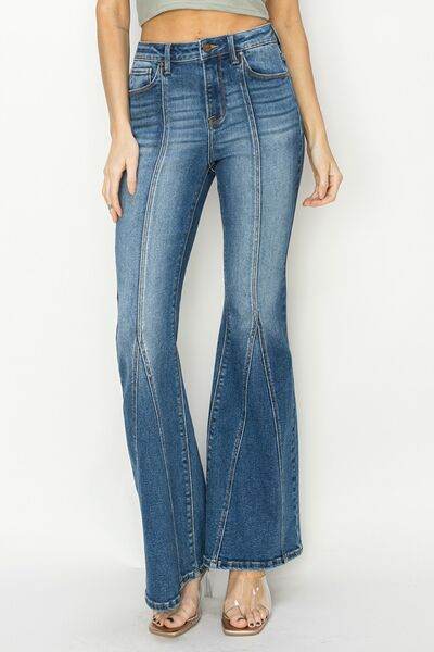 RISEN Full Size High Rise Front Seam Detailed Flare Jeans - Hovatok