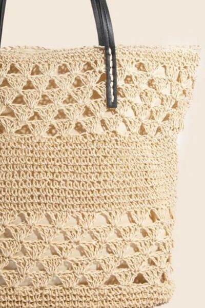 Fame Faux Leather Handle Knitted Tote Bag - Hovatok