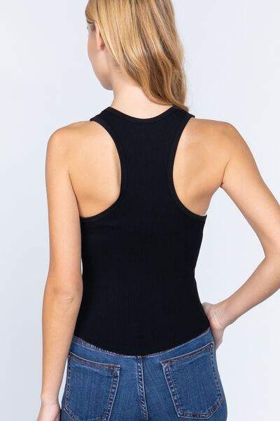 ACTIVE BASIC Ribbed Round Neck Racerback Seamless Tank - Hovatok