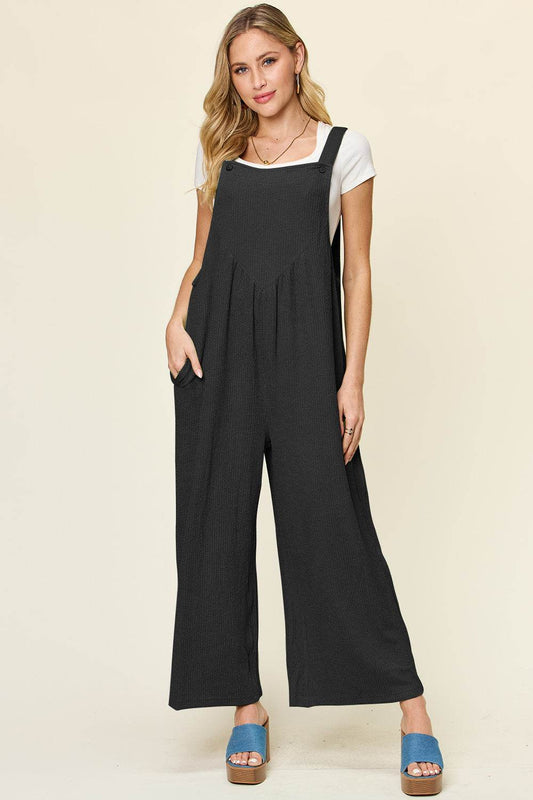 Double Take Full Size Texture Sleeveless Wide Leg Overall - Hovatok