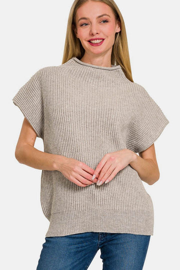 Zenana Short Sleeve Mock Neck Sweater - Hovatok