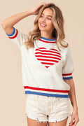 BiBi US Flag Theme Striped Heart Sweater - Hovatok
