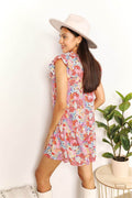 Double Take Floral Tie Neck Cap Sleeve Dress - Hovatok