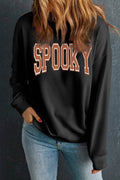 SPOOKY Round Neck Long Sleeve Sweatshirt - Hovatok