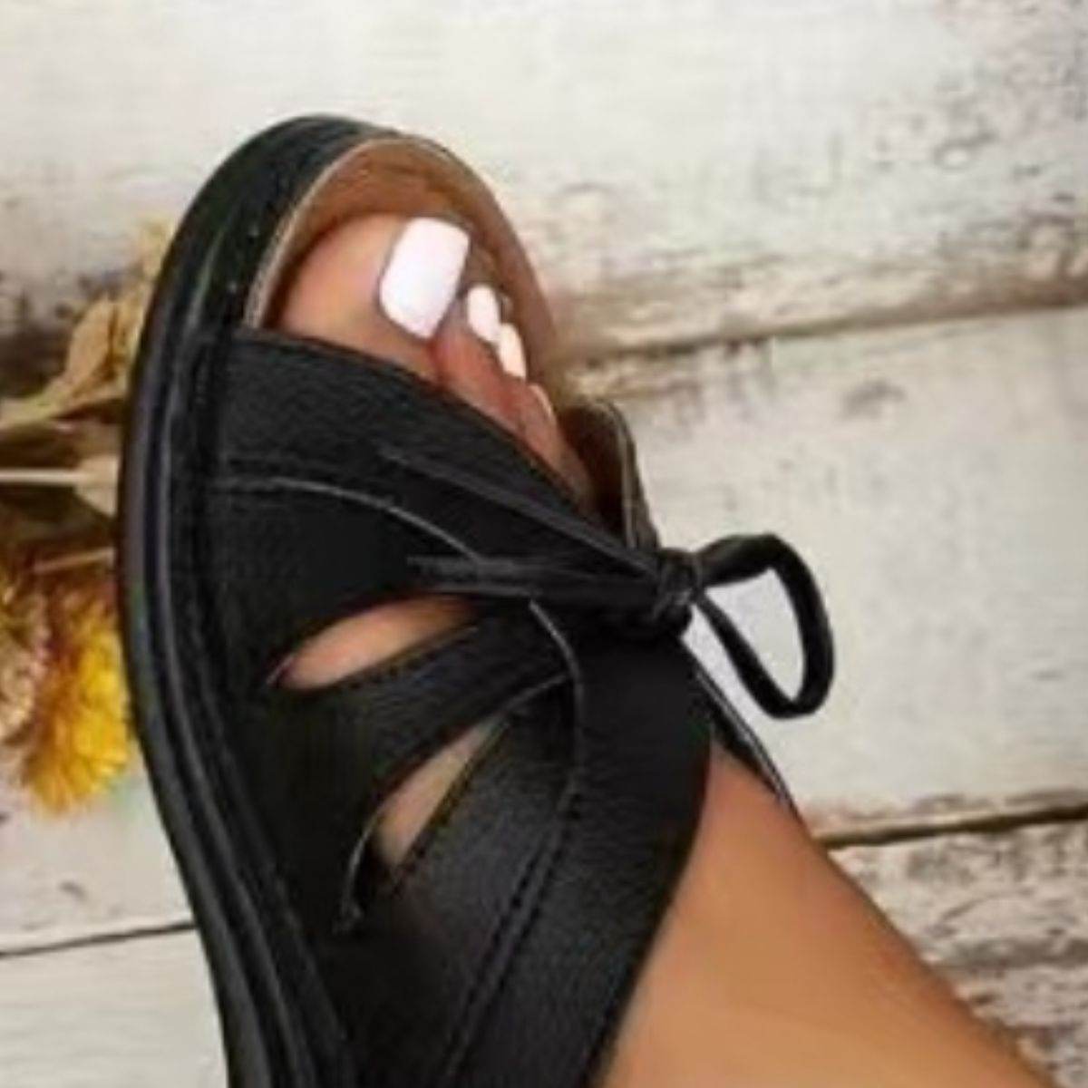 Tied Open Toe Low Heel Sandals - Hovatok