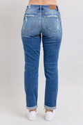Judy Blue Full Size Button Fly Distressed Jeans with Pockets Plus Size - Hovatok