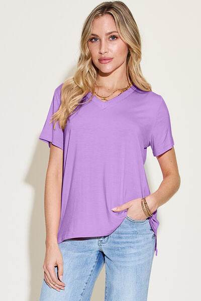 Basic Bae Bamboo Full Size V-Neck High-Low T-Shirt - Hovatok
