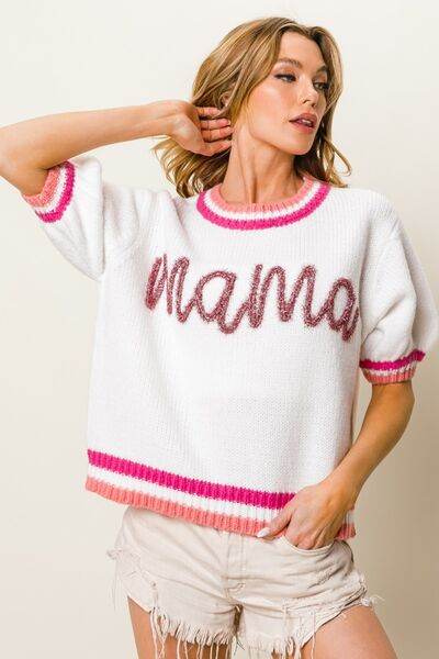 BiBi MAMA Contrast Trim Short Sleeve Sweater - Hovatok