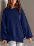 Double Take Side Slit Round Neck Long Sleeve Sweater - Hovatok