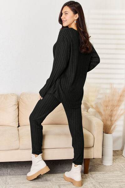 Basic Bae Full Size Notched Long Sleeve Top and Pants Set - Hovatok