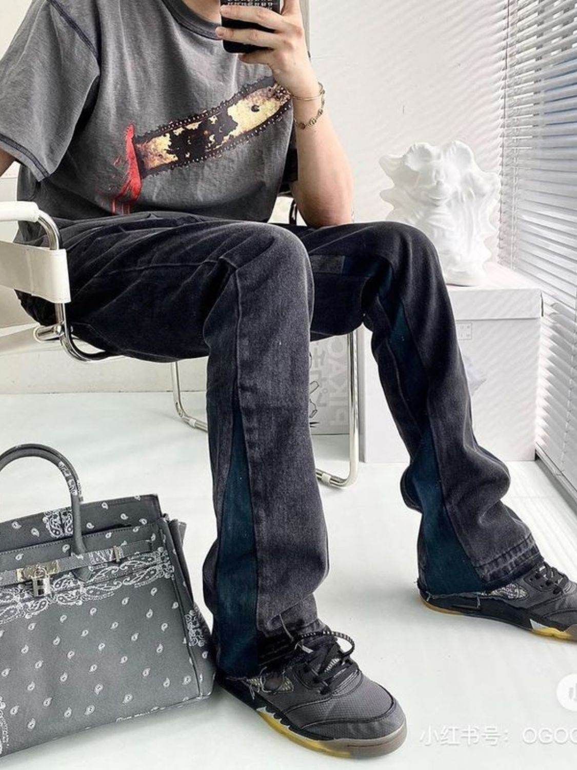Men's Washed Bootcut Jeans - Hovatok