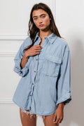 BiBi Button Down Stitch Detail Shirt with Chest Pockets - Hovatok